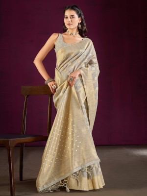 Sareemall Woven Banarasi Cotton Blend Saree(Grey)