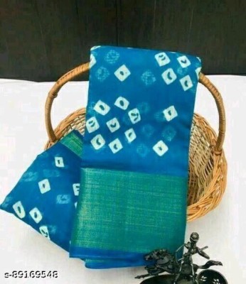 Laksh Creation Printed Bandhani Cotton Silk Saree(Blue)