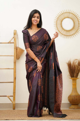 kevami fashion Self Design Kanjivaram Cotton Silk Saree(Purple)