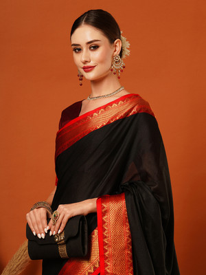 yourwish Woven, Embellished Mysore Cotton Silk, Jacquard Saree(Black, Red, Gold)