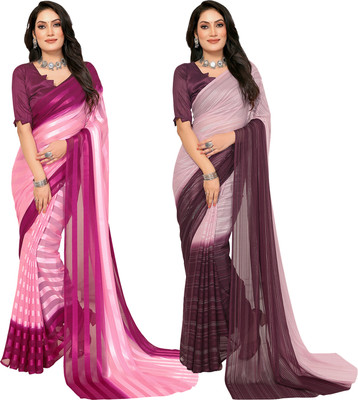 Moda Rapido Self Design, Striped, Ombre Bollywood Satin Saree(Pack of 2, Pink, Purple)