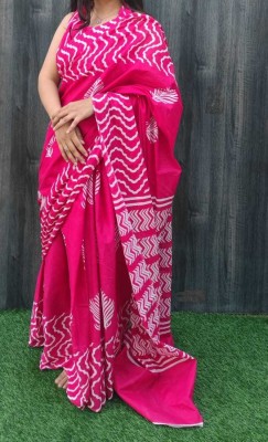 vaishnavi handicrafts Blocked Printed, Color Block, Floral Print, Printed Daily Wear Pure Cotton Saree(Pink)