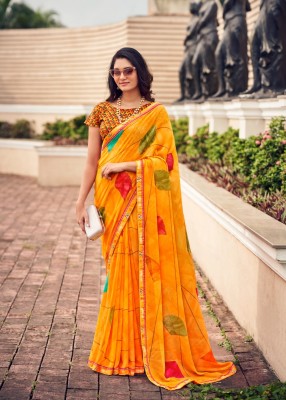 SHREEMAYAPRINTS Floral Print Bollywood Georgette Saree(Orange)