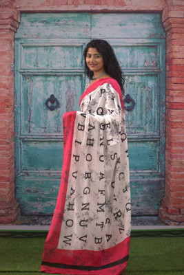 Printed Cotton Mulmul Saree Printed Daily Wear Pure Cotton Saree(Black, Pink, White)