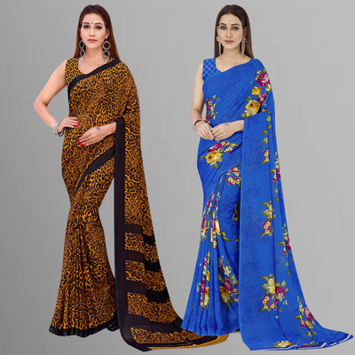 kashvi sarees Animal Print Daily Wear Georgette Saree(Pack of 2, Yellow, Black, Multicolor)