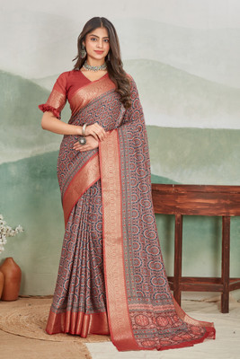 DHARMRAJ ENTERPRISE Digital Print Bollywood Viscose Rayon Saree(Brown)