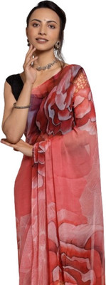 Digidrapes Floral Print Chanderi Chiffon Saree(Multicolor)