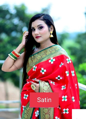 SAFIYASAREE Embroidered Sambalpuri Satin Saree(Dark Green)