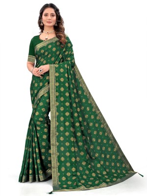 Shree Hari creation Printed, Embellished Banarasi Pure Silk, Art Silk Saree(Green)