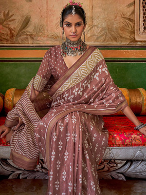 ANOUK Printed Pochampally Silk Blend Saree(Brown)