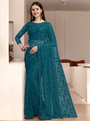 NORAFLEX Self Design Bollywood Net Saree(Blue)