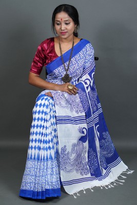 LDma Woven, Printed Tant Handloom Pure Cotton, Cotton Silk Saree(Blue)