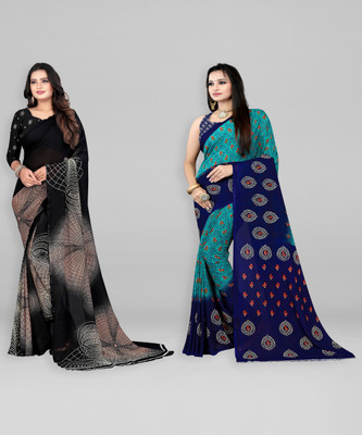Leelavati Printed Daily Wear Georgette Saree(Pack of 2, Multicolor)