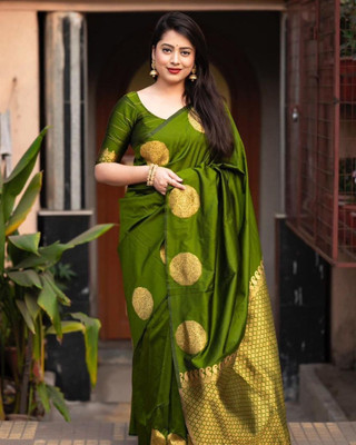 palani creation Printed Banarasi Art Silk Saree(Green)