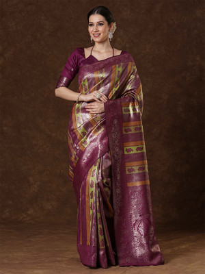 Tasrika Woven Kanjivaram Silk Blend Saree(Magenta)