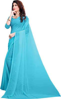RK Fashions Solid/Plain Bollywood Georgette Saree(Light Blue)