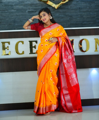 EEFA FASHION Embroidered Narayanpet Satin Saree(Yellow)