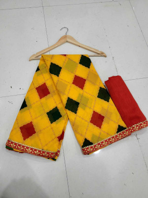 EVERYDAY CREATIONS Printed Bandhani Georgette Saree(Yellow)