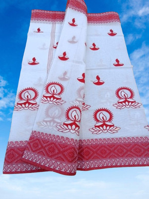 Happy Creation Woven Jamdani Cotton Blend Saree(Multicolor)