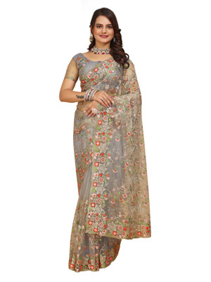 Tejal Creation Self Design Bollywood Net Saree(Grey)