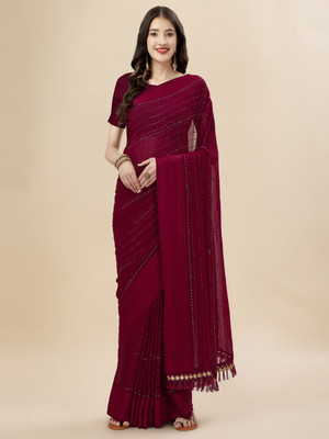 RekhaManiyar Embellished Bollywood Georgette Saree(Maroon)