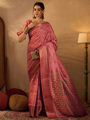 Anouk Rustic Printed Chinnalapattu Silk Blend Saree(Pink)