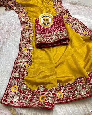 zili Solid/Plain Bandhani Georgette Saree(Yellow)