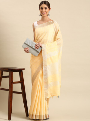 RekhaManiyar Woven Bollywood Linen Saree(Orange)