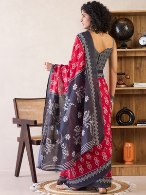 Tasrika Printed Pre Draped Saree Cotton Blend Saree(Pink)