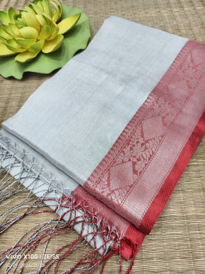 LDma Woven Tant Handloom Tissue Saree(White)