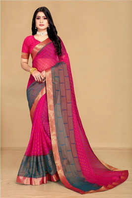 EMV Printed, Polka Print Daily Wear Brasso, Chiffon Saree(Pink)