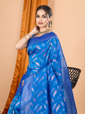 SUDIPTA Printed Banarasi Pure Silk Saree(Blue)