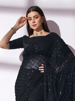 Shree Shyam Creation Embroidered Bollywood Georgette Saree(Black)