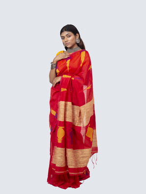 AngaShobha Embellished Bollywood Cotton Blend Saree(Red)