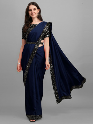 Lighthouse Embellished Bollywood Lycra Blend Saree(Dark Blue)