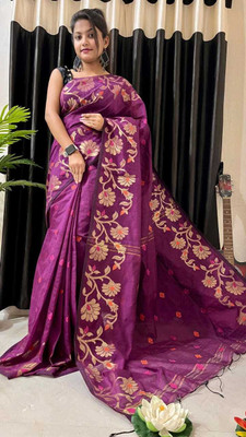 BRYNBRIT Solid/Plain Daily Wear Cotton Silk Saree(Purple)