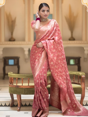 YASHIKA Printed, Self Design Banarasi Cotton Silk, Jacquard Saree(Pink)