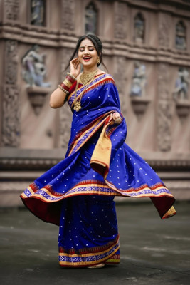 Afronza Temple Border, Woven, Self Design, Striped Sambalpuri Pure Silk, Silk Blend Saree(Blue)