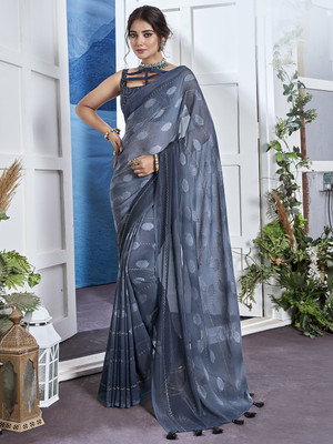 Divastri Printed Bollywood Georgette Saree(Dark Blue)