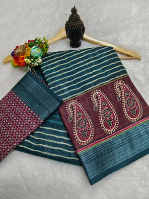 PRTRENDZ Paisley Kanjivaram Pure Cotton, Cotton Linen Saree(Blue, Maroon)