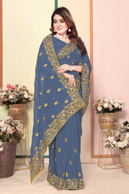 KHRITI FAB Embroidered Bollywood Georgette Saree(Grey)
