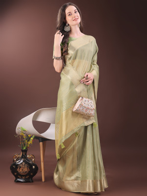 Tasrika Woven Kanjivaram Organza Saree(Green)