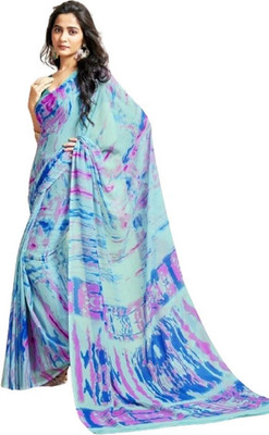 Pranjal Tie-Dye Daily Wear Georgette Saree(Light Blue)