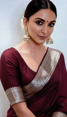 Sijileen Solid/Plain, Woven Banarasi Satin Saree(Maroon)