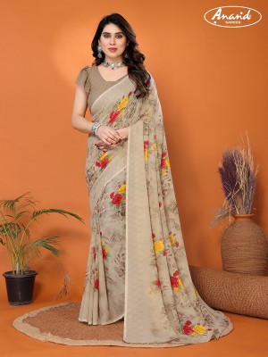 Anand Sarees Floral Print Daily Wear Georgette Saree(Beige)