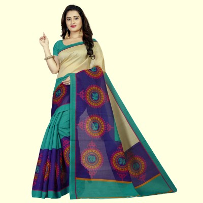 Vimalnath Synthetics Printed Daily Wear Cotton Silk Saree(Light Blue)