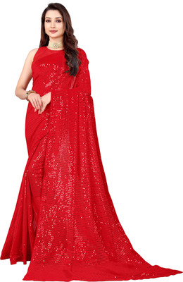 b bella creation Self Design Bollywood Georgette Saree(Red)