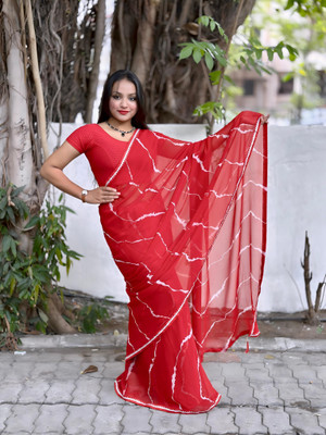 EVERYDAY CREATIONS Printed Bandhani Georgette Saree(Red)