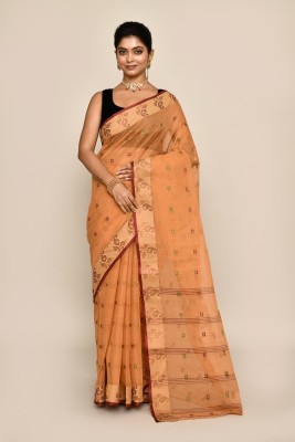 maa textile Self Design Tant Pure Cotton Saree(Beige)