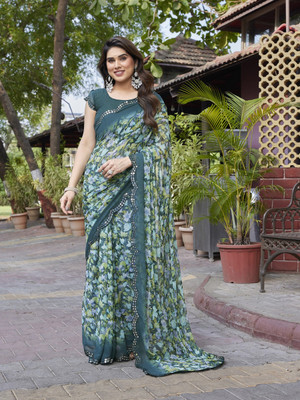 Moda Rapido Floral Print Bollywood Georgette Saree(Dark Blue)